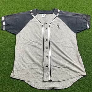 Vintage 90s Dynasty White Sox Gray & Navy Cotton T Shirt Style Jersey Top Sz L